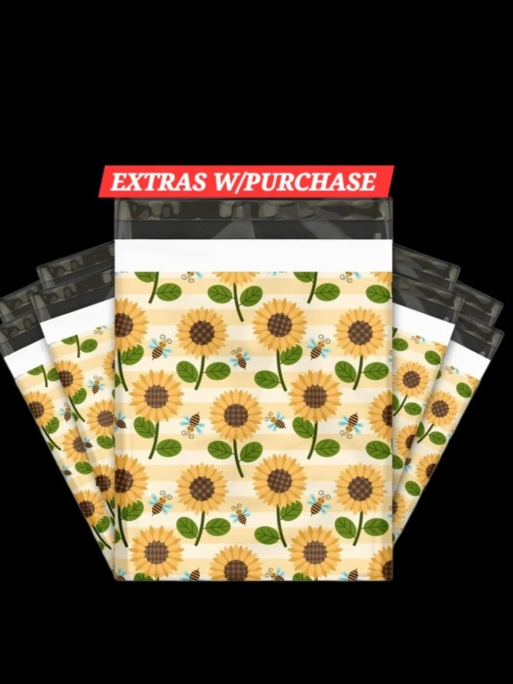 20ct. 12x15.5 Sunflower And Bee Polymailers, Random Thank You Cards/Stickers